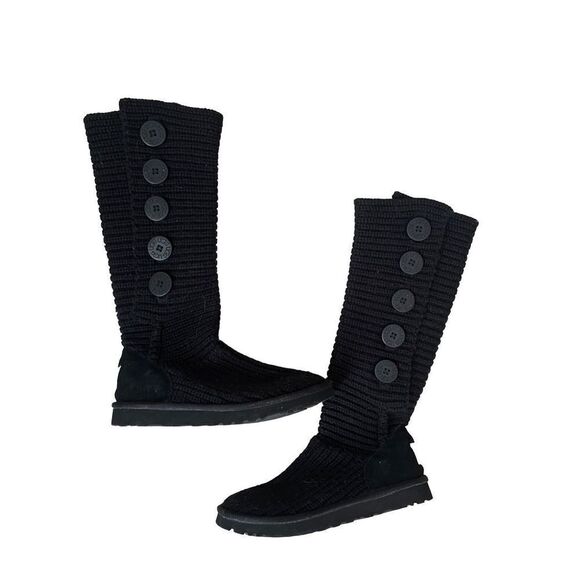 UGG Womens Black Knit Wool Button Cardy Mid Calf Shoes Winter Boots Size 7 - Picture 3 of 4